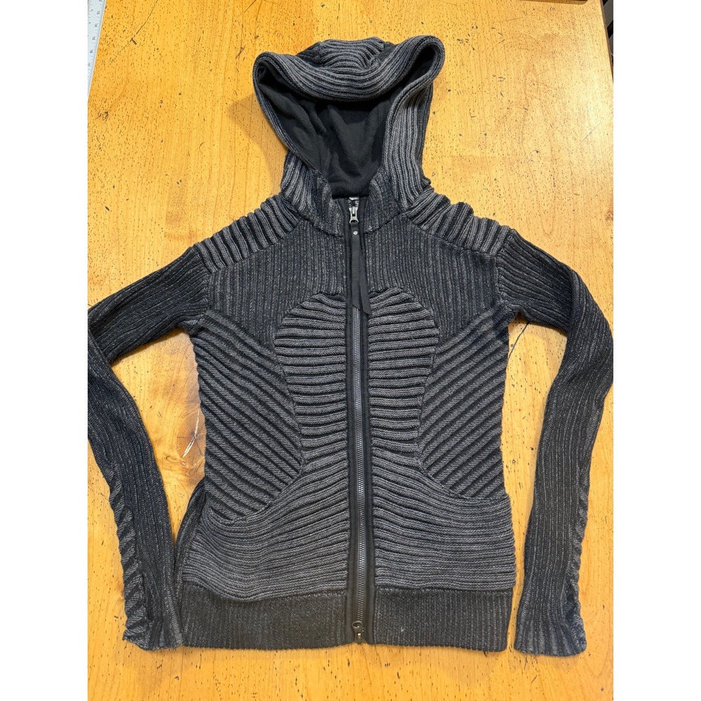Lululemon Zen Garden Hoodie 4 Charcoal Gray Ribbed Knit Full Zip Athletic Jacket